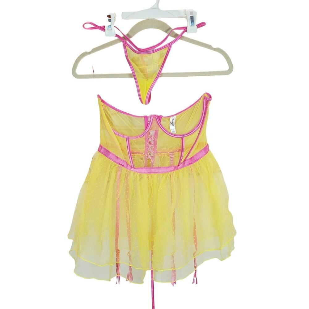 Dreamgirl Yellow Pink Sheer Babydoll Lingerie XL